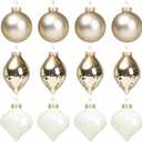 Zomiboo 12 Pcs Gold Glass Christmas Ball Ornaments Set 3.15" Hanging Shatterproof Glass Bulbs for Christmas Tree Baubles Bulk for Holiday Xmas Tree Decorations Gifts