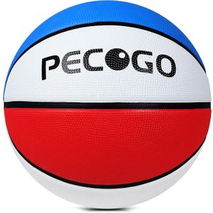 Official Rubber Basketball Outdoor Indoor Mens Basketball Ball Size 3/4/5/6/7 for Kids Youth Teen Boys and Girls Gift Ideas(Without Pump) (Blue+Red+White)