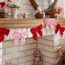 Valentines Day Decorations - 6.5 Ft Pink and Red Velvet Bow Garland - Valentines Day Decor for Home Party Office - Coquette Room Decor for Tree Door Table Wall Window Mantel