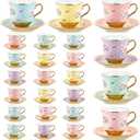Teenyyou Set of 24 Tea Cups and Saucers, Vintage Style, 5.4 oz