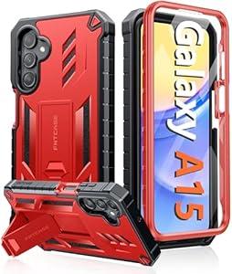 FNTCASE for Samsung Galaxy A15-5G Case: Military Grade Drop Proof Protection Phone Cover with Kickstand | Heavy Duty Rugged Full Body Protective Shockproof Matte Textured TPU Cases - 6.5 Inch (Red)