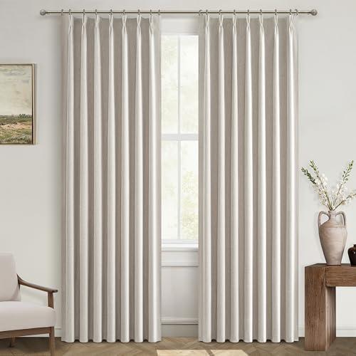 100% Blackout Thermal Curtains 84 Length 2 Panels Set for Bedroom, Linen Windows Pinch Pleated Drapes with Hooks for Track 7ft Modern Rustic Living Room Darkening Curtains 84 Inches Long Off White