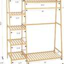 RELIANCER Bamboo Clothing Garment Rack, Free Standing Clothes Coat Hanger, Closet Organizer w/ Shoe Rack, Multi-tiered Wardrobe Storage Shelves, Clothes Hanging Racks for Hall, Living Room, Bedroom, Entryway