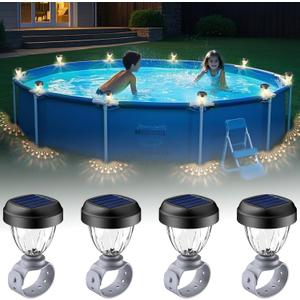 Solar Pool Lights for Above Ground Pools, LED Energy Saving Warm White Light, Waterproof for Frame Swimming Pools Night Accessories(4 Pcs)
