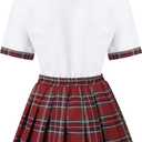 Women School Girl Outfits Set School Girl Costume Top With Mini Pleated Skirt (White, XL)