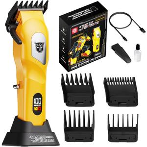 Transformers Hair Clippers for Men, 8500 RPM Professional Cordless Trimmer, Cr13 Stainless No-Snag Blade, 2000mAh LED Display, 5-Level Adjustable & 4 Combs for Home Haircut & Beard Grooming (Yellow)