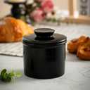 Butter Crock for Counter with Water, Ceramic Butter Keeper for Fresh Spreadable Butter, French Butter Dish with Lid, Butter Container Holder for Kitchen and Home Decor, Black