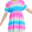 Girls Swimsuit Cover Up Size 6-7 Years Old Pink Green Gradient One Piece Cute Swimsuit Coverup