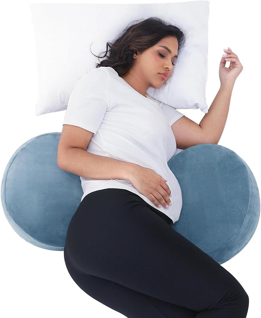 Pregnancy Pillow for Sleeping Memory Foam Maternity Pillow for Side Sleepers, Adjustable Travel Wedge Pillow Support for Back, Belly, and HIPS for Pregnant Women, Navy Blue