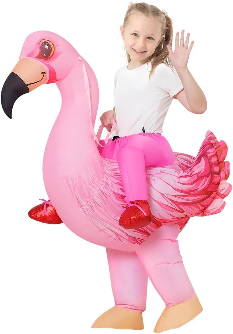COMIN Inflatable Flamingo Costume Kids Halloween Blow up Costumes for Boys Girls Funny Riding Air Costume for Party Cosplay (7-10Yrs)