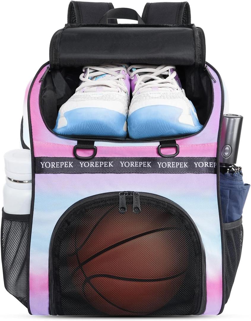 YOREPEK Basketball Bag, Large Basketball Backpack with Shoe Compartment and Ball Holder for daughter son, Water Resistant for Sport Training Equipment Fits Volleyball Gym Pink