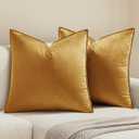 MIULEE Dark Gold Velvet Throw Pillow Covers 24x24 Soft Decorative Solid Square Euro Sham Cushion Cases Pack of 2 Modern Luxury Home Decor for Couch, Sofa, Bedroom