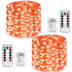 JMEXSUSS 2 Pack Halloween Fairy Lights Battery Operated, Total 400 LED 132ft Orange Twinkle Fairy Light with Remote, 8 Modes Orange String Lights for Halloween Tree Bedroom Wreath Decoration