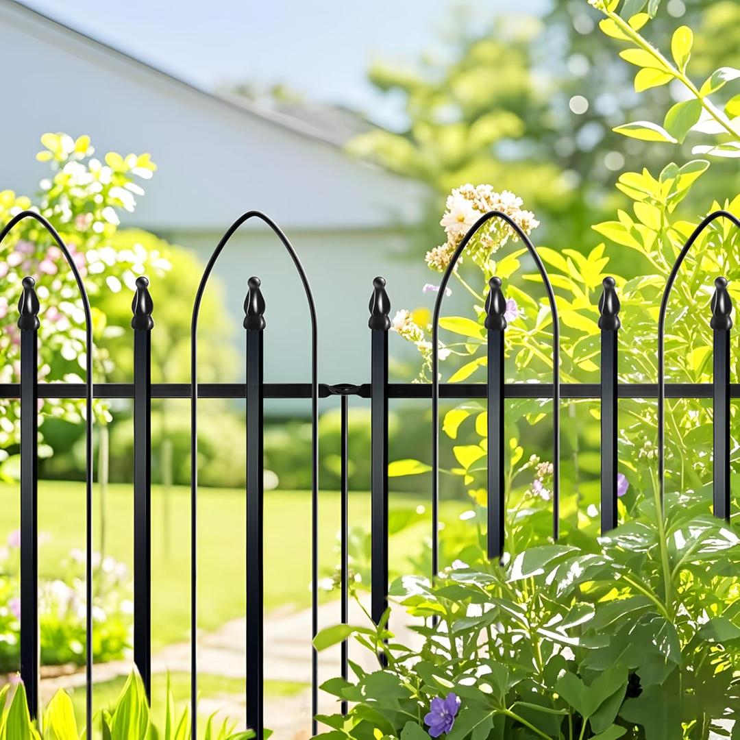 Thealyn Garden Fence 32 inch H x 24 inch W (5 Panels, Total 10 feet), Metal Decorative Border Folding Fence, Landscape Fencing for Dog, Flower Bed, Yard, Animal Barrier