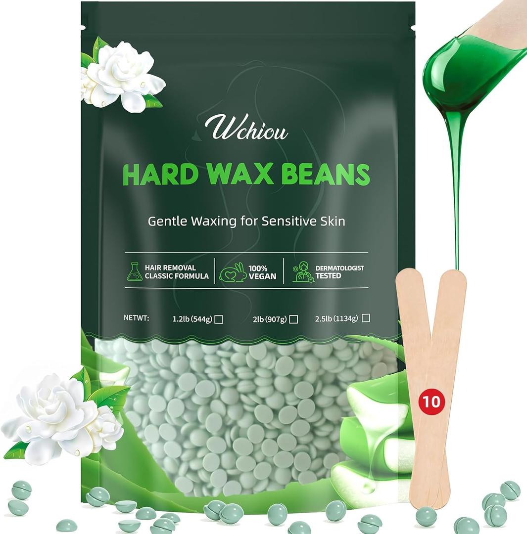 Hair Removal Wax, 2lb Wax Beads for Sensitive Skin, With Pure Aloe Vera, For Face, Eyebrow, Leg, Bikini, Brazilian Waxing, Coarse Body Hair Specific