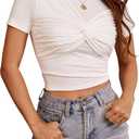 Blooming Jelly Womens Crop Tops Summer Trendy Short Sleeve Shirts Going Out Cute Y2k Tshirts Ladies Casual Basic Tees (X-Small, White)