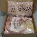 11th Birthday Decorations for Girls,32PCS 11th Birthday Party Decorations,Including Backdrop, Crown, Sash, banner, Hanging Swirl,Cake Topper,balloons, Anniversary Card and Paper Fans