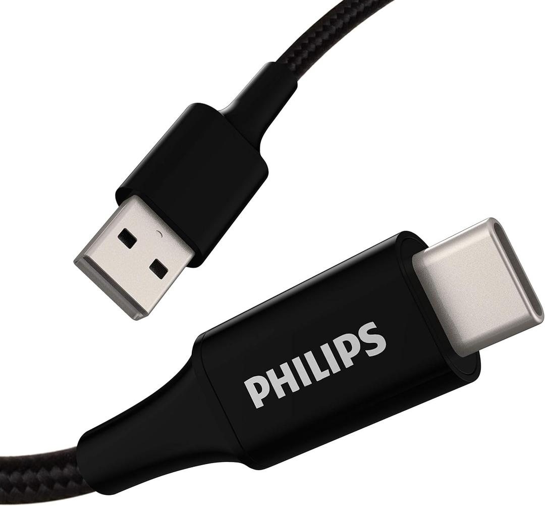 Philips USB A to USB C Cable, 15W 3Ft Type C Charging Cable for iPhone 16 Series, 15 Series, iPad Pro USB C Charger Cord, Type C Charging Power Cord, USB C Phone Charging Cable, Black, DLC3201C/37
