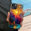 DAIZAG Case for iPhone 15,Mountain Range Sunrise Stained Glass Full-Body Design Hybrid Dual Protection Soft TPU Hard PC Shockproof Scratch-Resistant Protective Cover Phone Case for Men Women