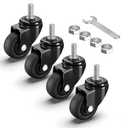 1.5/2 Inch Heavy Duty Caster Wheels,with No Brake Stem Castors,M6/M8/M10 Threaded Stem,TPE Rubber Casters with 360 Degree No Noise,for Small Mini Shopping Carts and Funiture,Set of 4(2in M6x15)
