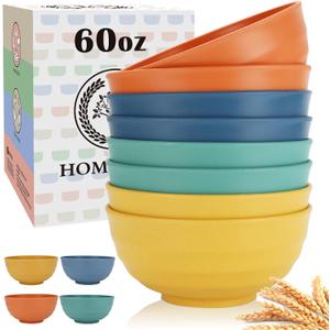 Homienly Large Bowls, 60 Oz Salad Bowls, Large Cereal Bowls, 8PCS Unbreakable Wheat Straw Serving Bowls for Pho, Popcorn, Soup & Oatmeal, Microwave & Dishwasher Safe for Kitchen, Camping (Multi)