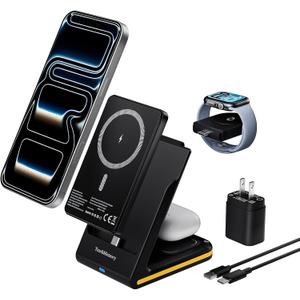 Wireless Charger 5 in 1 Magnetic Charging Station Stand with Portable Power Bank for Apple/Samsung Multiple Devices for Apple Watch 10-2,iPhone 16 15-12 Pro Max/Samsung Galaxy S25 Ultra S24-S8