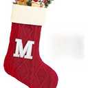Christmas Stockings with Initials,20 Inches Large Knit Embroidered Letter Red White Christmas Stocking,Monogram Christmas Stocking for Famliy Holiday and Xmas Tree Fireplace (Letter M)