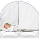 Regalo My Cot Deluxe Portable Toddler Bed with Canopy, Foldable Kids Travel Bed & Camping Cot with UPF 50 Sun Protection, Ages 25, 46.5 x 24 x 9.5, Gray