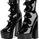 FancyQueen Platform Boots for Women, Chunky Platform Heels Goth Boots, Side Zipper Block Heels(no Size)