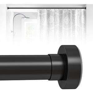 Black Shower Curtain Rod 34 to 43Inch:Small Spring Tension Shower Rods for Bathroom Kitchen Doorway,Modern Heavy Duty Adjustable Tension Shower Curtain Rod No Drilling No-Slip Easy Install,Black