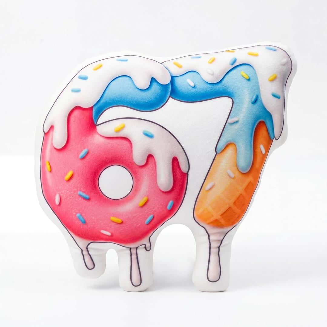 Yinkin 67 Plush Decor 14 Inch 6 7 Me Me Themed Ice Cream Drip Plush Pillow Gift Pillow Six Seven Style for Six Seven Birthday Party Sofa Bedroom Decoration