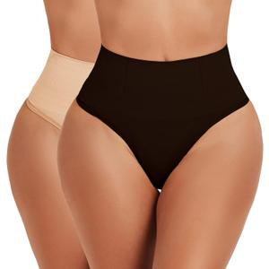 Thong Shapewear for Women Tummy Control Underwear Girdle Seamless Body Shaper High Waist Shaping Panties (Small, Black and Beige)
