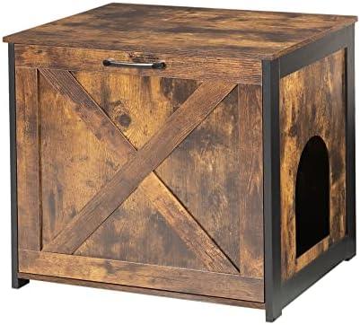 Dwanton Cat Litter Box Furniture Hidden, Cat Litter Box Enclosure, Reversible Entrance Can Be on Left or Right Side, Indoor Cabinet, Wooden Washroom, End Table, Nightstand, Rustic Brown, 23.6" L