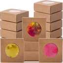 TaoBary 100 Pcs Soap Boxes for Homemade, 3 x 3 x 1.2 Inch Small Paper Gift Packaging Boxes with Window, Gift Wrappers for Soap Packaging Making Party Favor(Round,Kraft)
