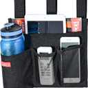 Linen Bedside Caddy, Bedside Storage Organizer for Hospital Beds, College Dorm Rooms or Baby Bed (4 Pockets-Black)