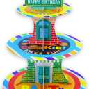 Cartoon Birthday Cupcake Stand, 3 Tier Paper Red Brick Wall Themed Cupcake Rack Birthday Party Decorations for Baby Shower Boys Girls Party Supplies, Colorful Cupcake Tower Dessert Stand