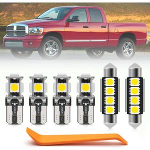 12pcs White Interior LED Lights Kit for 2003 2004 2005 2006 2007 2008 Dodge Ram 1500 2500 3500 Map Dome Visor Trunk Lights Super Bright 6000K Interior LED Light Bulbs + Install Tool