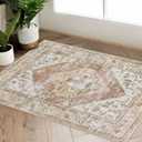 Beeiva Boho Throw 2X3 Entryway Rug, Small Rugs for Bedroom Ultra Thin Non Slip Washable, Small Khaki Carpet Lightweight Indoor Door Mats for Entryway Bedroom