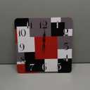 ArtSocket Wooden Wall Clock Silent Non-Ticking, Red Black Grey Abstract Geometric Minimalist Checkered Square Rustic Wall Clocks Decor for Home Kitchen Living Room Office, Battery Operated(12 Inch)