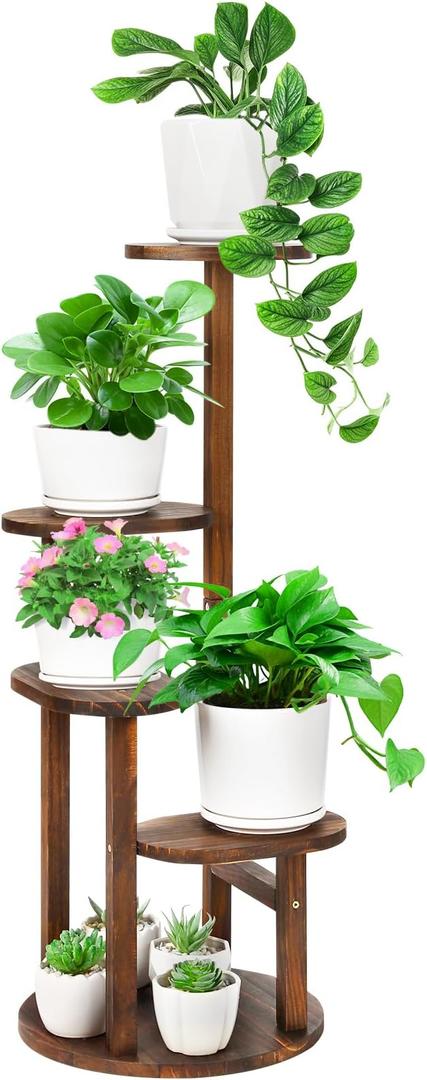 Jotboom Wooden Plant stand Indoor,4 Tier Oval Plant Shelf Corner Plant Stands for Indoor Plants,Tiered Plant Holder Flower Pot Stand for Balcony Bedroom Patio Office
