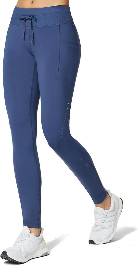 baleaf Women's Fleece Lined Leggings Water Resistant High Waisted Thermal Warm Winter Tights Ski Hiking Pants with Pockets (Blue, L)