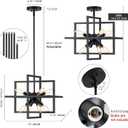 Yiisem Modern Small Black Chandelier, 8-Light Farmhouse Geometric Pendant Lighting Fixtures, Industrial Lantern Hanging Chandelier for Kitchen, Dining Room, Foyer, Entryway