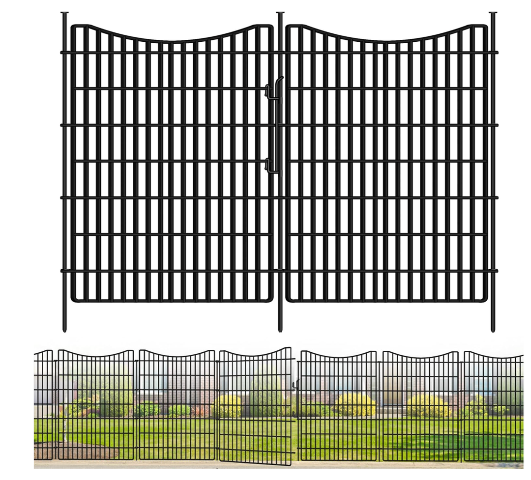 10 Panels No Dig Decorative Outdoor Garden Fence with Gate for Yard, 48 in(H) X 23.6ft(L) Animal Barrier Fencing Rustproof Metal Wire Panel Border for Dog, Rabbits, and Patio Temporary Ground Stakes
