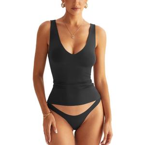 Womens V Neck Tank Tops Sleeveless Double Lined Basic Tops Slim Fit Summer Shirts 2025 (Medium, Black)