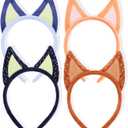RUNUP 4PCS Dog Ears Headbands Plush Ears Headband Blue Party Accessories Headbands Set-Blue, Dark Blue, Orange, Brown