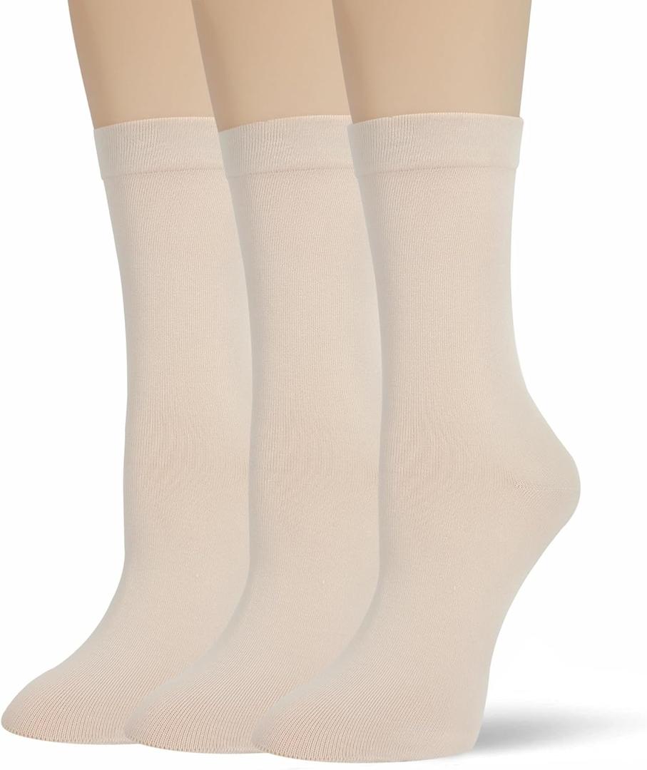 Thin Crew Socks for Women, Ladies Soft Cotton High Calf Boot Sock for Trouser, Dress, Business (Beige), Size 5-11