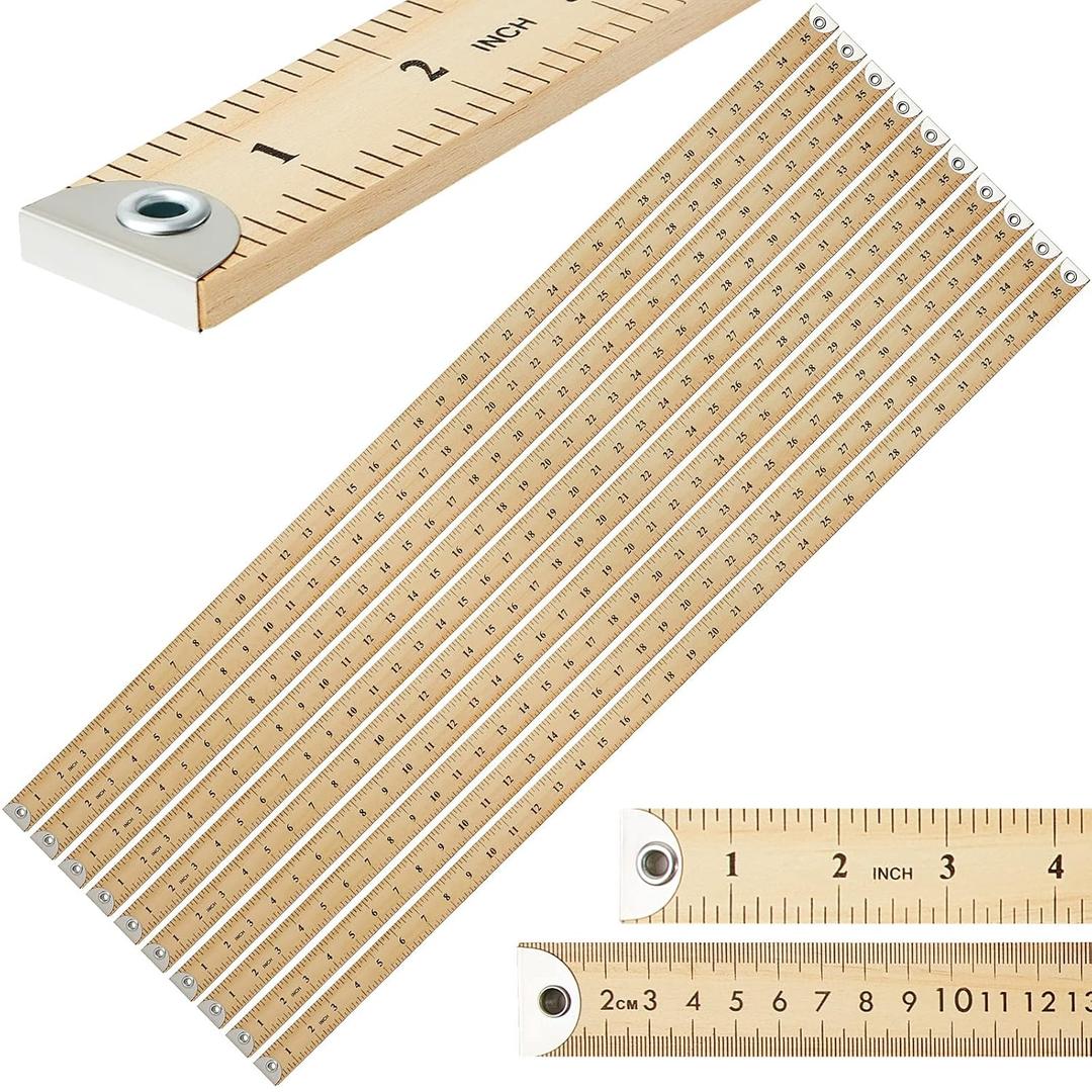 Hoteam 10 Pcs Heavy Duty Wooden Yardstick 36 Inches Natural Wood Yard Stick Ruler with Hang Hole Metal Tips 1/4-inch-thick Yardstick Ruler Metal Ends Meter Stick Clothing Measuring Home Office