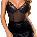 Avidlove Women's Sheer Mesh Bodysuit with Lace Trim Sexy Camisole Date Nights Clubwear Size M