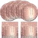 Pink Rose Gold Birthday Party Supplies, 20 Plates and 20 Napkins, Pink Rose Gold Theme Birthday Party Decoration for Girls Women