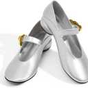 Women Mary Jane Shoes Pumps Chunky Comfortable Low Heels Closed Round Toe Dress Work Wedding Shoes (8, Silver)